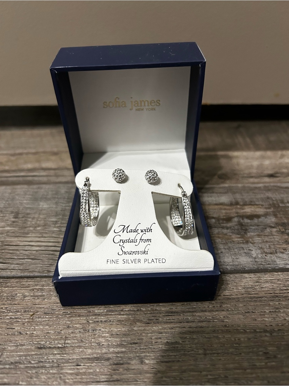 Sofia James fine Silver-Plated Crystal Hoop & Stud Earring Set Swarovski